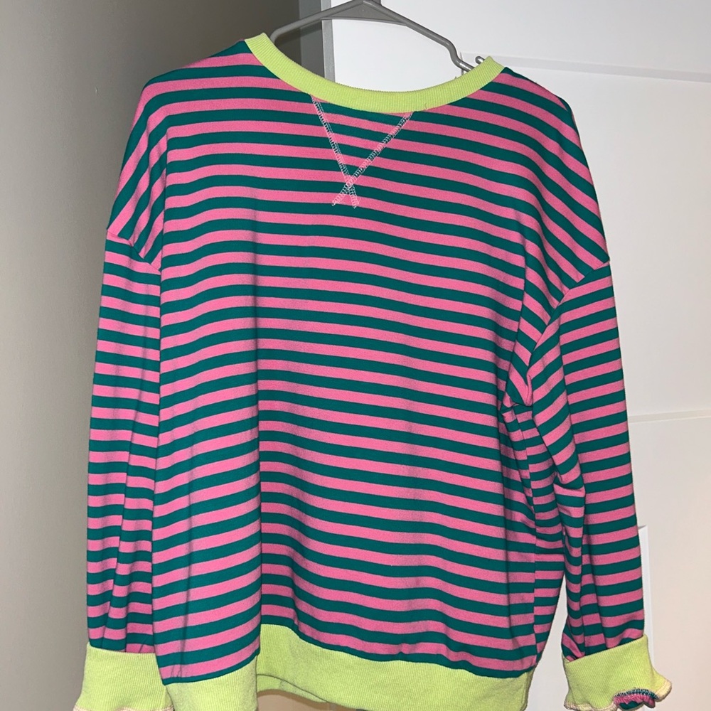 Amazon Pink and Green Striped Sweatshirt